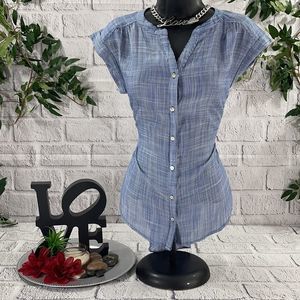 Women’s Becaal Striped Pearl Button White & Navy Blue Sleeveless Top (S) CA10